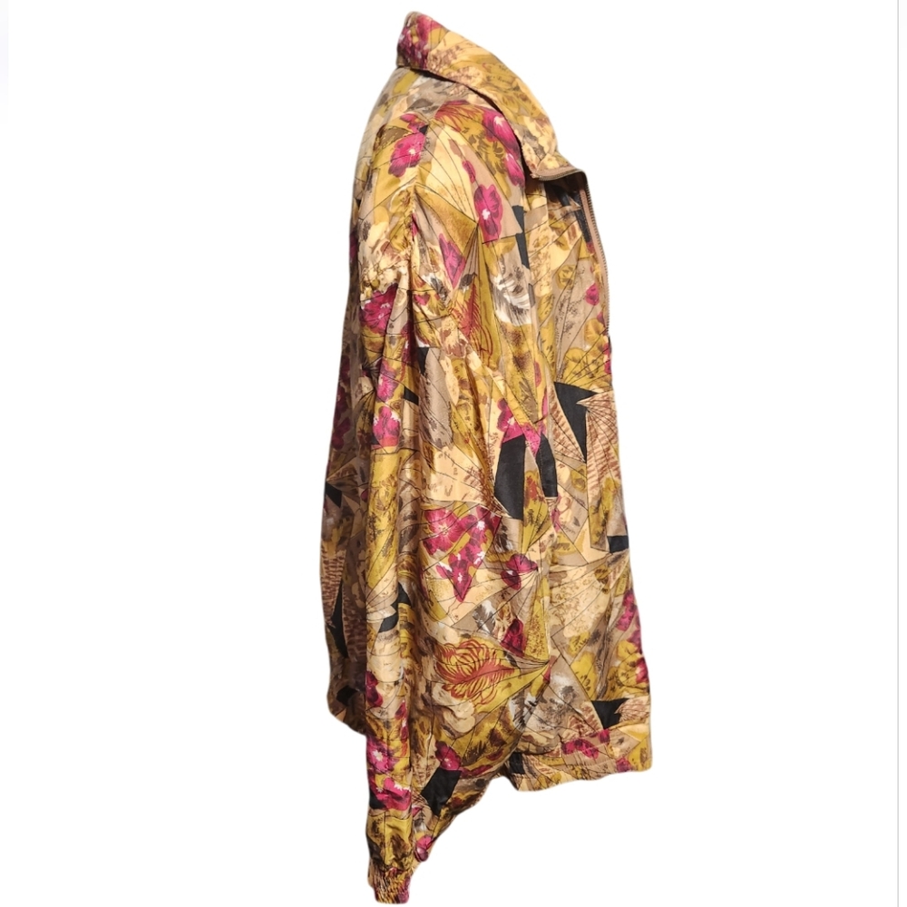 FUDA International VTG Jacket Women Large 100% Silk Floral Full Zip Bomber 80's - Picture 4 of 8